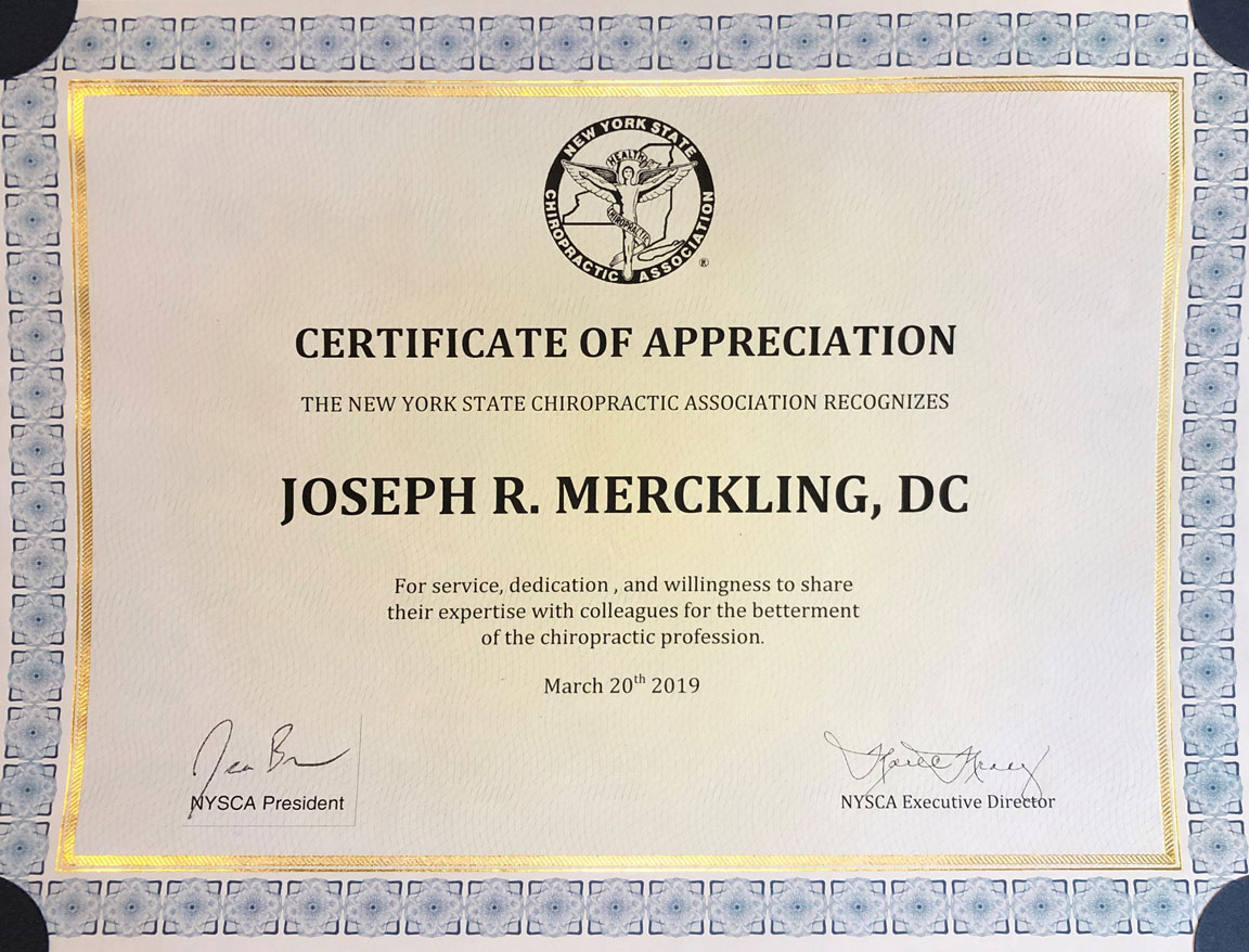 NYSCA certificate of appreciation